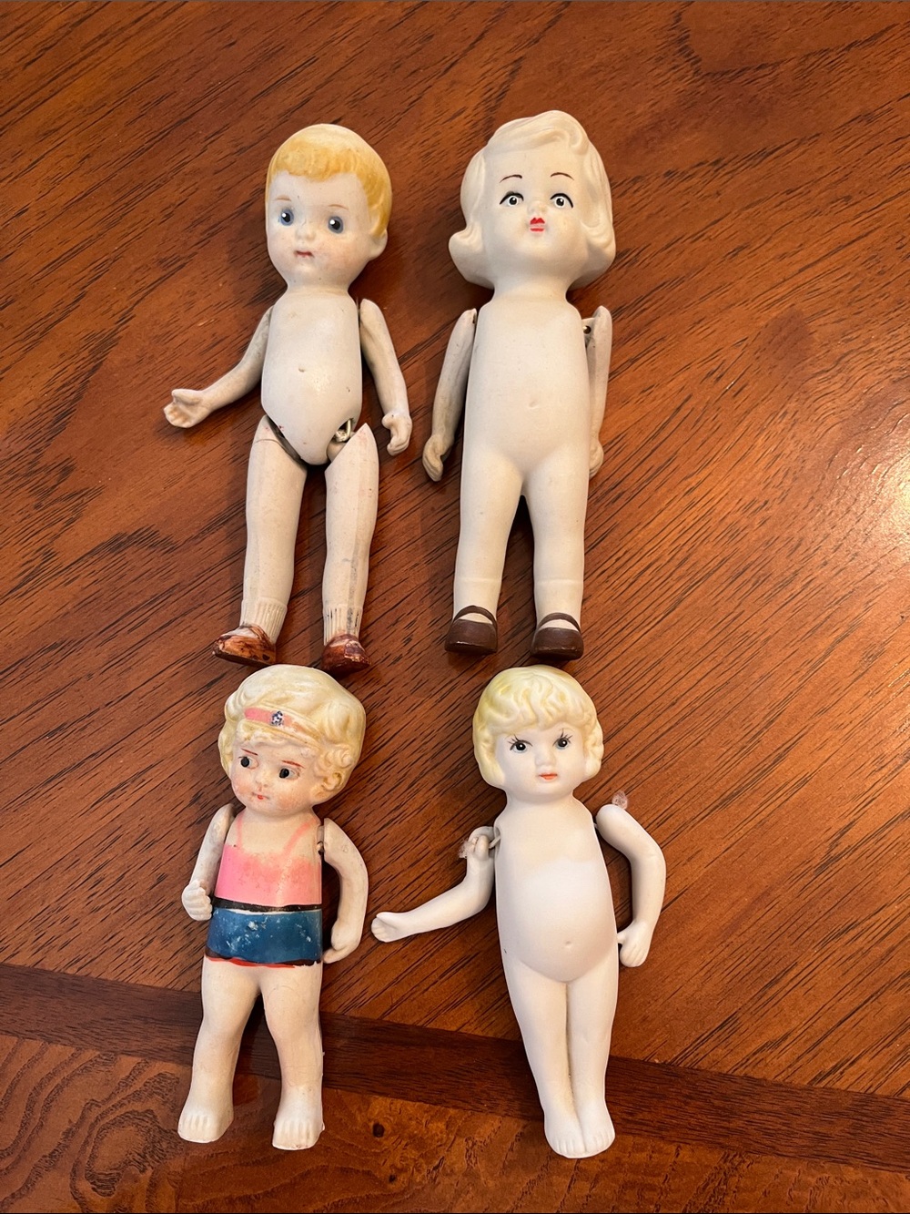 4 Antique Bisque Porcelain dolls Japan super OLD Articulated #31